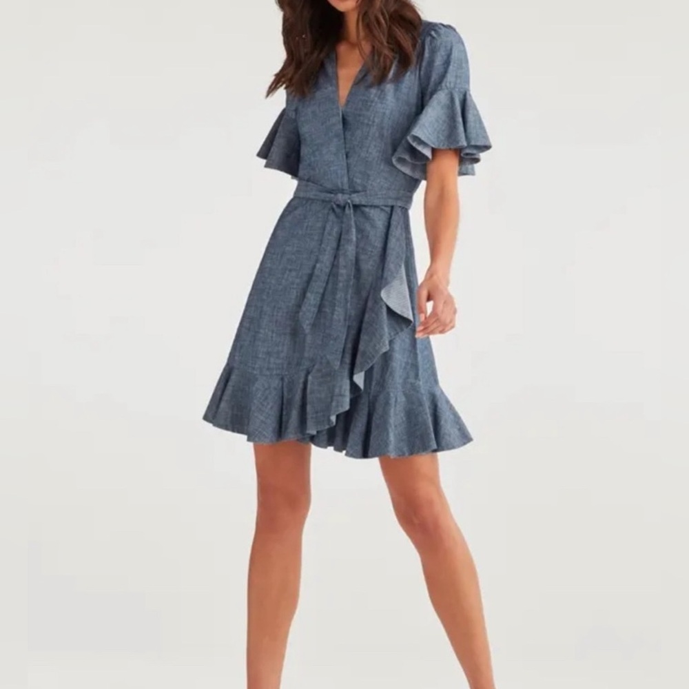 7 For All Mankind Chambray Ruffle Dress Small
